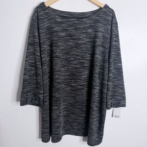 NWT Croft & Barrow Womens 3/4 Sleeves Boatneck With Button Cuff Mineral Black 3X
